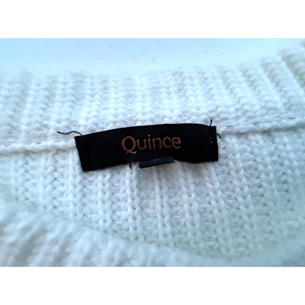 Quince Womens White 100% Organic Cotton Fisherman Sweater Size L Preppy Classic - Picture 6 of 11
